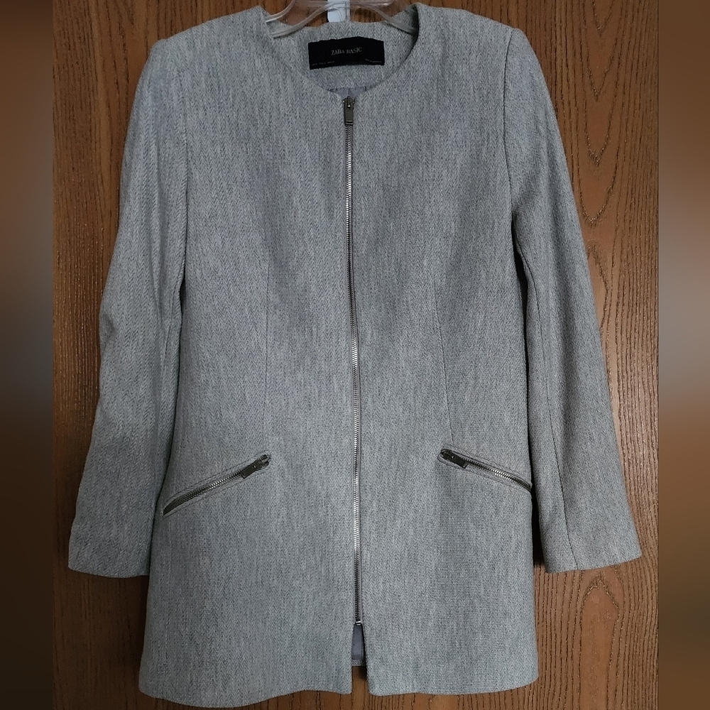 Zara Lt Gray Zip Front Structured Women's Lined Blazer Jacket Sz XL